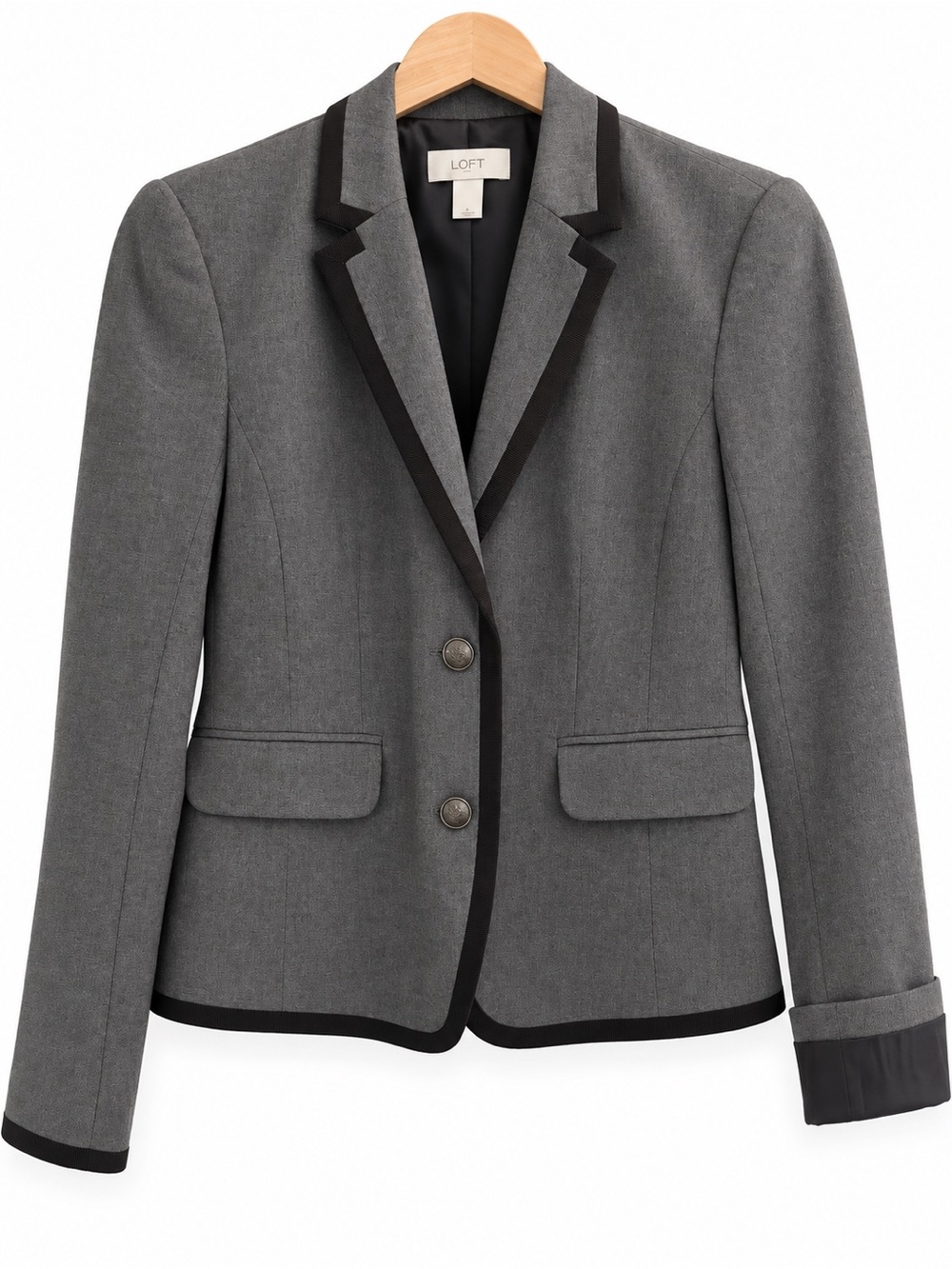LOFT Gray Black Trim Tailored Blazer Jacket - Size 2